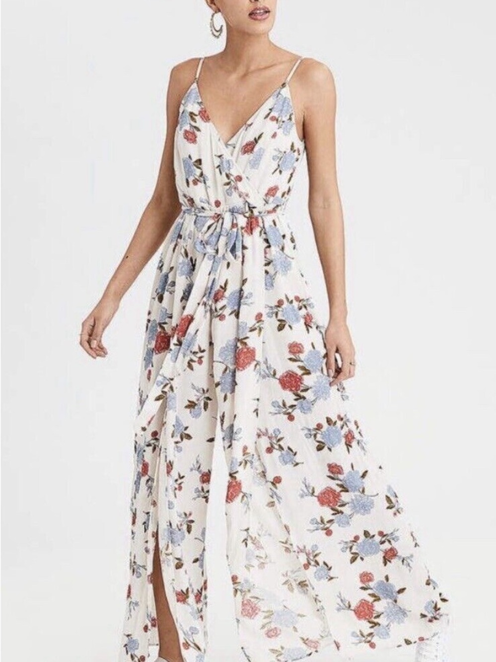 Floral White jumpsuit with Blue & Red Blooms